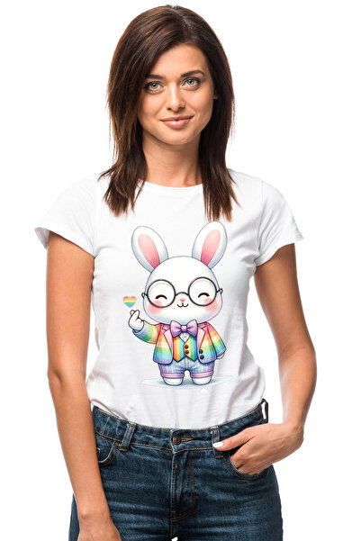 StoryGift Romania Tricou Femei cu un iepuras vesel, ilustratie, ochelari, fun...