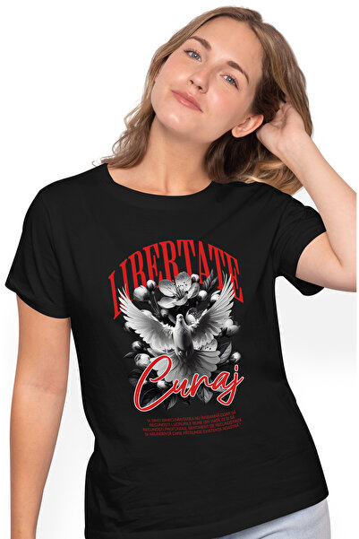 StoryGift Romania Tricou Femei Libertate si Curaj - Porumbel, Flori, cu impri...