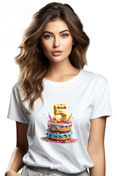 StoryGift Romania Tricou Femei cu un tort cu cifra 5, ilustratie, pentru copi...