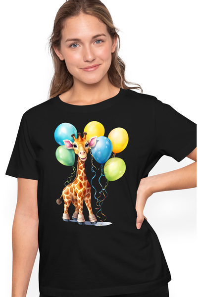 StoryGift Romania Tricou Femei cu o girafa vesela la o aniversare, ilustratie...