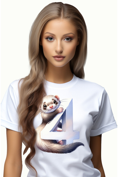 StoryGift Romania Tricou Femei cu animalut care tine cifra 4, ilustratie, pen...