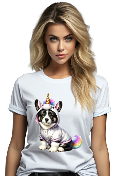 StoryGift Romania Tricou Femei cu un catelus pitic, ilustratie, curios, costu...