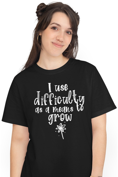 StoryGift Romania Tricou Femei cu o floare si mesajul "Folosesc dificultatea ...