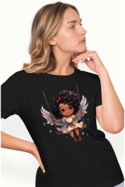 StoryGift Romania Tricou Femei cu o fetita de culoare care se da in leagan, i...