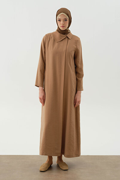 Tuğba Yandan Gizli Pat Kapamalı Pardesü - Fındık