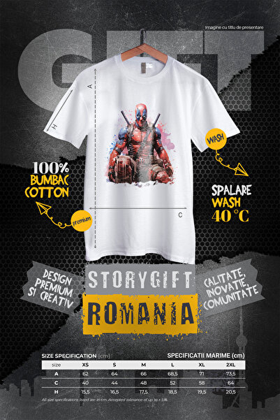 StoryGift Romania Tricou Femei Cu Deadpool, Sabii, Marvel, Personaj, Wade Wilson, Stropi De Vopsea Wht_m
