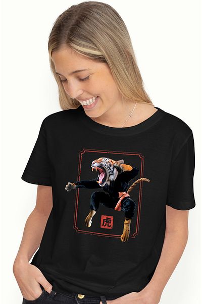 StoryGift Romania Women's T-Shirt With Tiger, Kung Fu, Karate, Belt, Fighter, Sports Lovers, Mu BLK_XS
