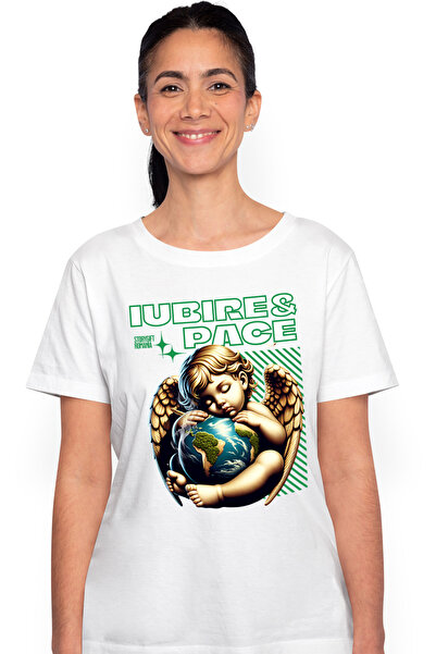 StoryGift Romania Tricou Femei Bebe inger si planeta Terra iubire & pace cu i...