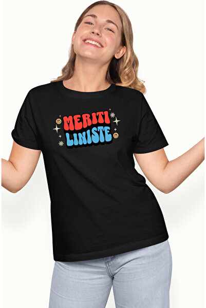 StoryGift Romania Tricou Femei Meriti Liniste, cu imprimeu pe Fata, 100% Bumb...