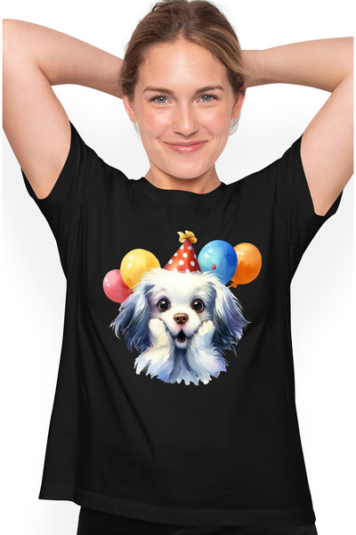 StoryGift Romania Tricou Femei cu un catel uimit, ilustratie, incantat, baloa...