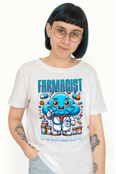 StoryGift Romania Tricou Femei Norisor in costum medical Text Farmacist, Doza...