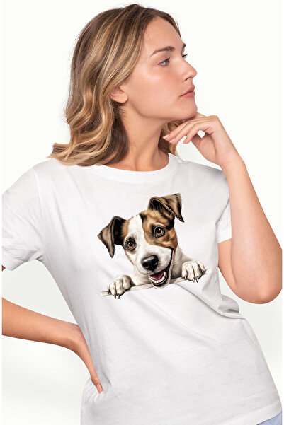 StoryGift Romania Tricou Femei cu un caine energic care sta atarnat pe gard, ...