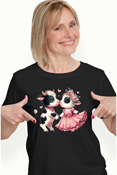 StoryGift Romania Tricou Femei cu o vacuta si un vitel, ilustratie, prietenie...