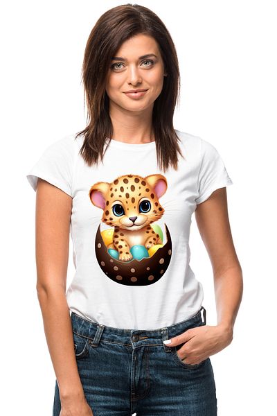 StoryGift Romania Women's T-shirt with a tiger cub coming out of a broken egg, illustration, more WHT_XS