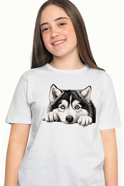 StoryGift Romania Tricou Femei cu un caine Husky putin speriat, ilustratie, animal de companie, al WHT_XL