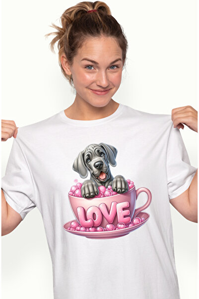 StoryGift Romania Tricou Femei cu un catel gri vesel, ilustratie, sta intr-o ...