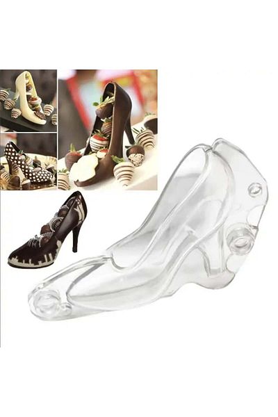 PUFO chocolate mold and cake decoration in the shape of a heeled shoe, transparent