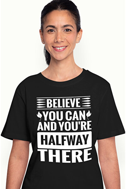 StoryGift Romania Tricou Femei cu mesaj motivational "Crezi ca poti si esti deja la jumatatea drum BLK_XL