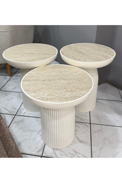 BRBSTORE BOHEM 3'LÜ TRAVERTEN MANTAR SEHPA