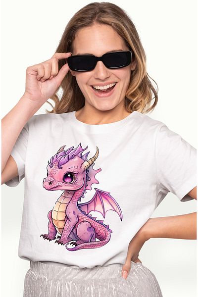 StoryGift Romania Tricou Femei cu un pui de dragon roz, ilustratie, putin trist, creatura mitica, WHT_XL