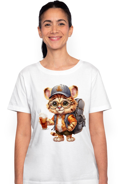 StoryGift Romania Tricou Femei cu un tigru explorator care porneste intr-o lu...