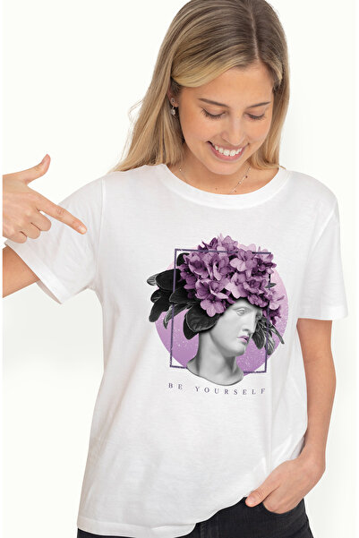 StoryGift Romania Tricou Femei Cu Statuie Chip Feminin Cu O Coroana De Flori Roz, Arta Abstracta, WHT_XS