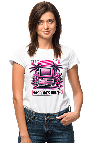 StoryGift Romania Tricou Femei cu mesajul "90s vibes only", ilustratie, stil ...