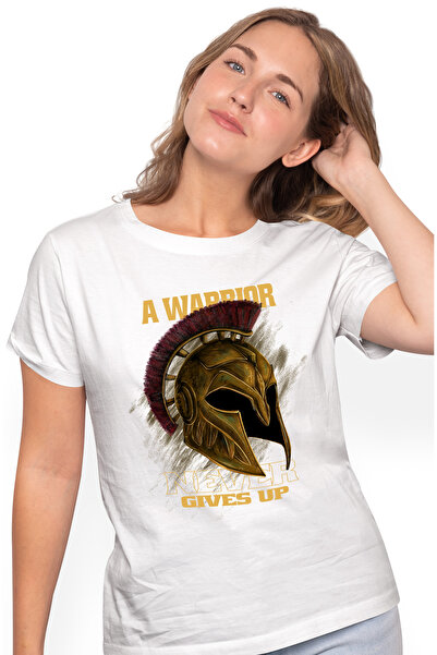 StoryGift Romania Tricou Femei Cu Text In Engleza A Warrior Never Gives Up, C...