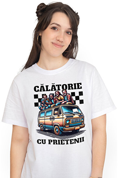 StoryGift Romania Tricou Femei Calatorie cu prietenii, aventura, camping cu imprimeu pe Fata, 100 WHT_S