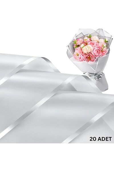 roco paper Silver Floral Wrapping Paper with Silver Edge 20 Pcs, Waterproof Matte Transparent Bouquet Wrapping Paper, 58X58 cm