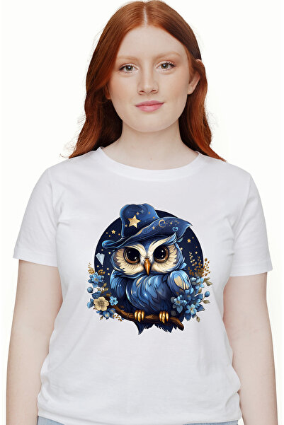 StoryGift Romania Tricou Femei cu o bufnita, ilustratie, palarie de vrajitoar...