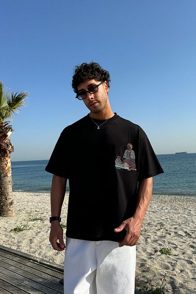 Flaw Wear Historical Mosaic Embroidered Black T-Shirt
