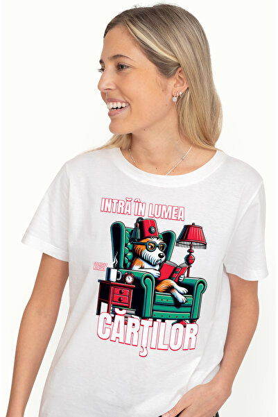 StoryGift Romania Tricou Femei caine intelectual citind carte intra in lumea ...