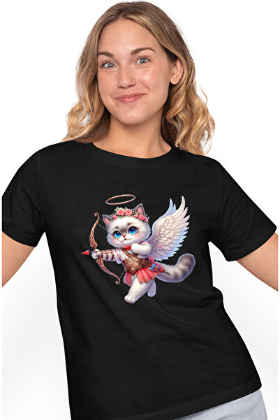 StoryGift Romania Tricou Femei cu o pisicuta Cupidon, ilustratie, coronita di...