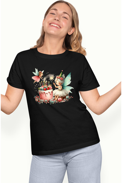 StoryGift Romania Tricou Femei cu 2 fetite cu aripi de zana, ilustratie, bagh...