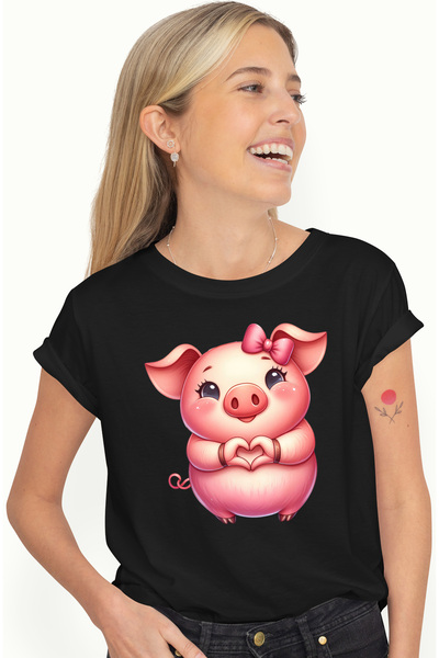 StoryGift Romania Tricou Femei cu o purcelusa care face un semn in forma de i...