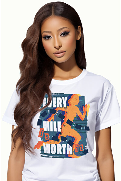 StoryGift Romania Tricou Femei Cu Mesaj In Engleza Every Mile is Worth It, Traseu, Alergare, Atlet WHT_XS