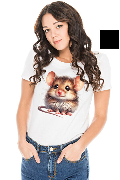 StoryGift Romania Tricou Femei cu un soricel vesel, ilustratie, mic rozator, rapid, fericire, cu WHT_S