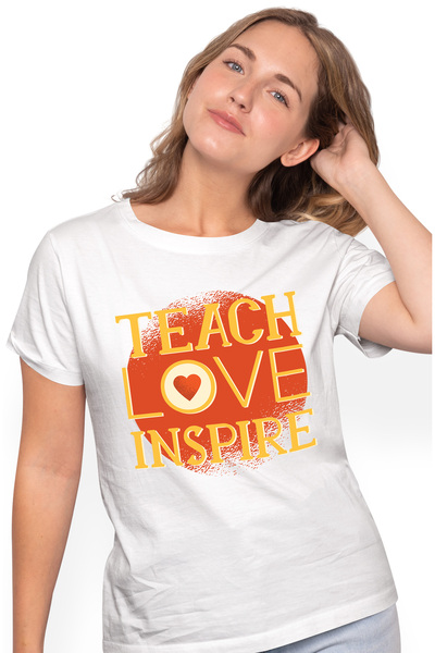 StoryGift Romania Tricou Femei Cu Inima Rosu Text In Engleza Teach Love Inspi...