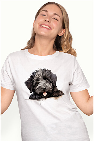 StoryGift Romania Tricou Femei cu un catel care priveste curios, ilustratie, ...