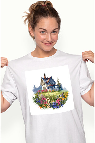 StoryGift Romania Tricou Femei cu o casa aproape de padure, ilustratie, natur...