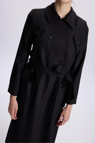 Zühre Shirt Collar Pocket Detailed Black Top Coat 13579