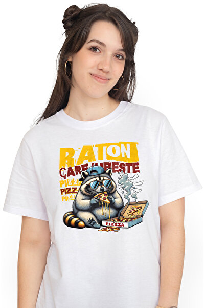StoryGift Romania Tricou Femei Animal raton cu sapca care iubeste pizza cu im...