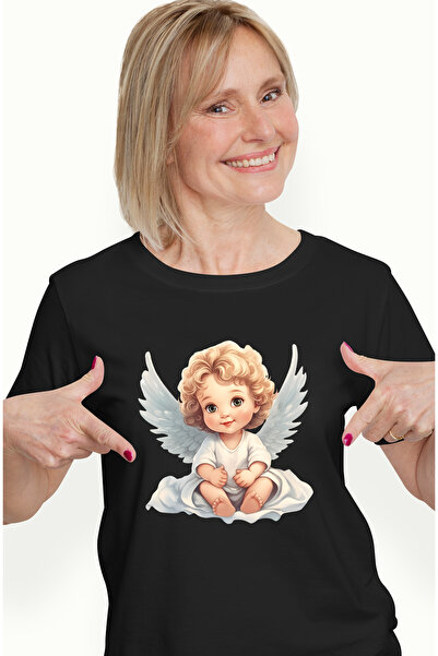 StoryGift Romania Tricou Femei cu un copilas vesel cu aripi de ingeras, ilust...