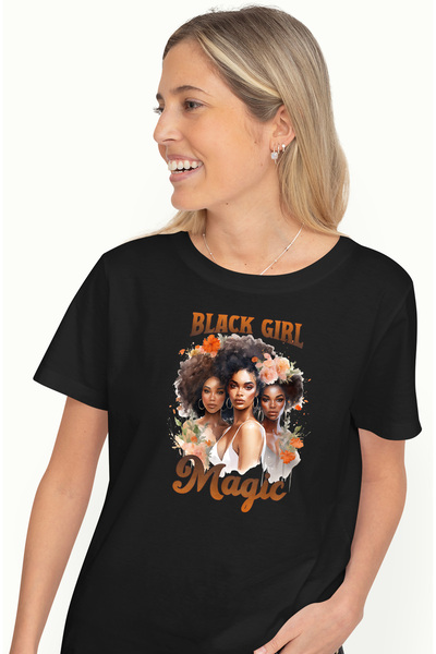 StoryGift Romania Tricou Femei cu fete de culoare cu mesajul "Black girl magi...