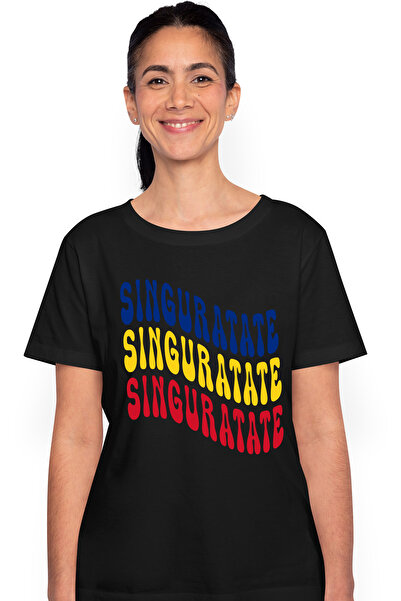 StoryGift Romania Tricou Femei Cuvantul Singuratate, in Culorile Steagului Romaniei, Rosu, Galben, BLK_M