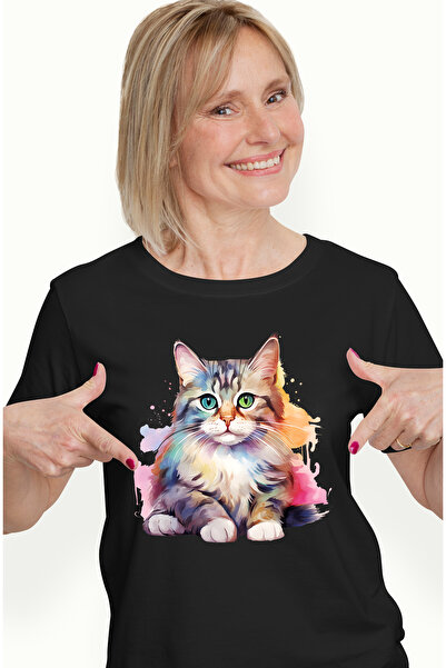 StoryGift Romania Tricou Femei cu o pisicuta putin speriata, ilustratie, pete...