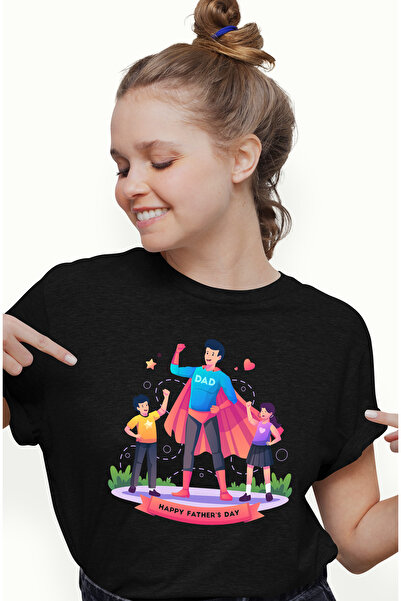 StoryGift Romania Tricou Femei Cu Mesaj In Engleza Happy Father's Day, Ziua Tatalui, Supererou, St BLK_XS