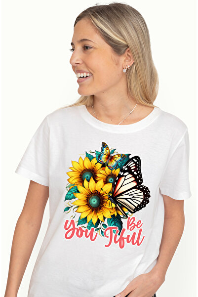 StoryGift Romania Tricou Femei cu fluturi pe flori de floarea-soarelui cu mes...