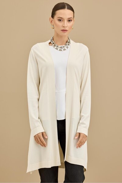 Tığ Triko Beli Kemerli Rayon Basic Hırka VANİLLA
